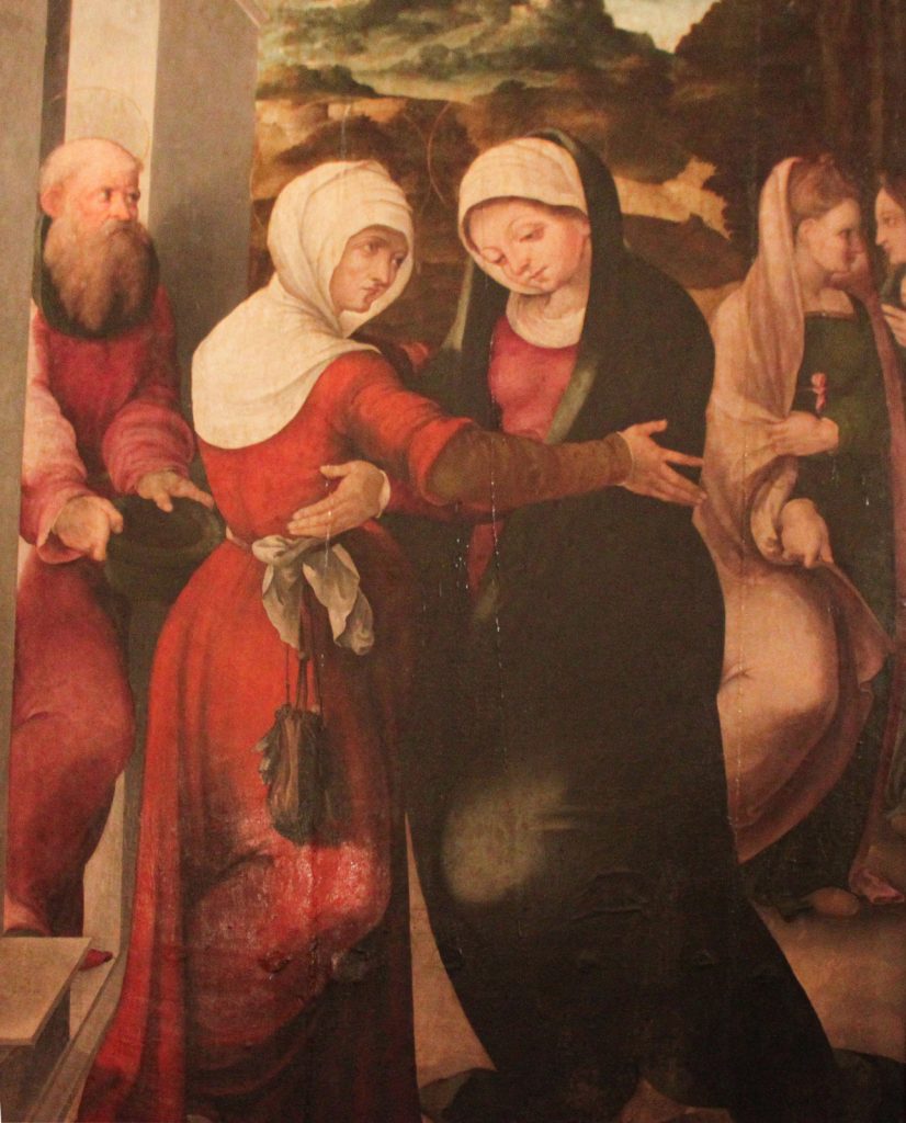 MAESTRO DI OZIERI, Maria visita Elisabetta (Retablo della Madonna di Loreto, Museo Diocesano di Arte Sacra di Ozieri).